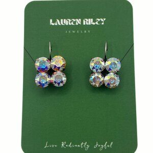 Handcrafted Aurora Borealis Swarovski Crystal Drop Earrings - Antique Silver